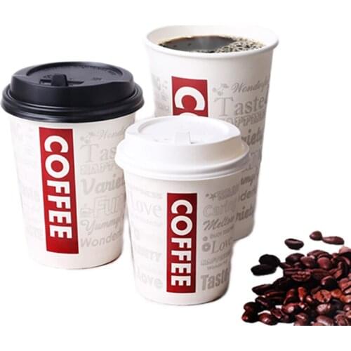 Disposable Mug Coffee Cup With Plastic Lids Heat-resistant Drinks Mug Good Quality Milk Tea Cup Takeaway Packing 8/12/16oz 50pcs
