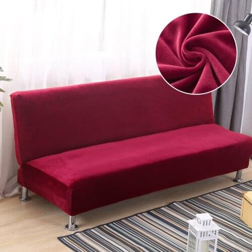 Solid Futon Armless Sofa Slipcover Stretch Velvet Sofa Bed Cover Protector Elastic Spandex Folding Couch Sofa Shield Cover