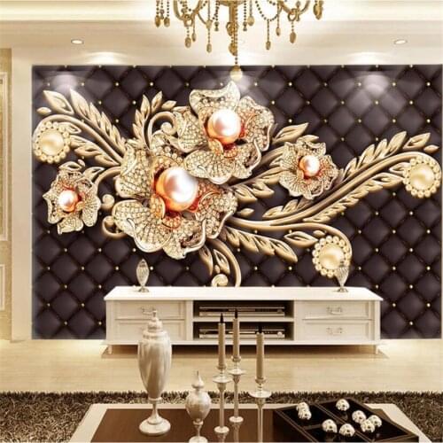 Custom wallpaper 3d mural black simple jewelry diamond pearl flower European pattern background wall papers home decor wallpaper