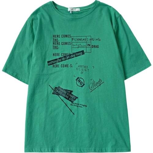 Retro graffiti letter printing summer o neck loose wild short-sleeved T-shirt