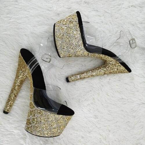 Leecabe 17CM/7Inch Womens Platform gold color Sandals party High Heels Pole Dancing Shoes