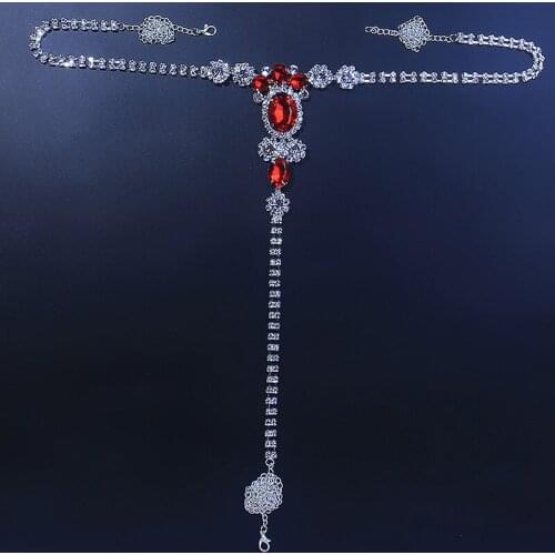 Sexy Underwear Red Rhinestone Crystal Thong Lingerie for Women Belly Waist Body Chain Beach Bikini Nightclub Body Jewelry