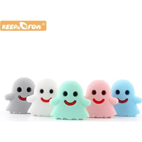 Keep&Grow Halloween Ghost Silicone Baby Teething Beads Holiday Pacifier Chain DIY Molar Chewing Necklace Toys BPA Free Non-Toxic