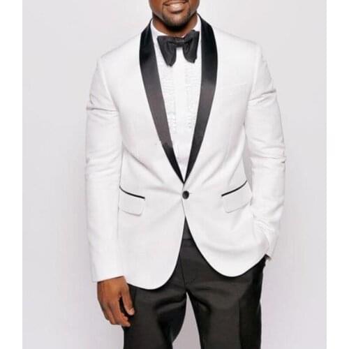 White Groom Tuxedo for Wedding with Black Pants Formal Slim Fit Men Suits 2 Piece Male Fashion Jacket Latest Style
