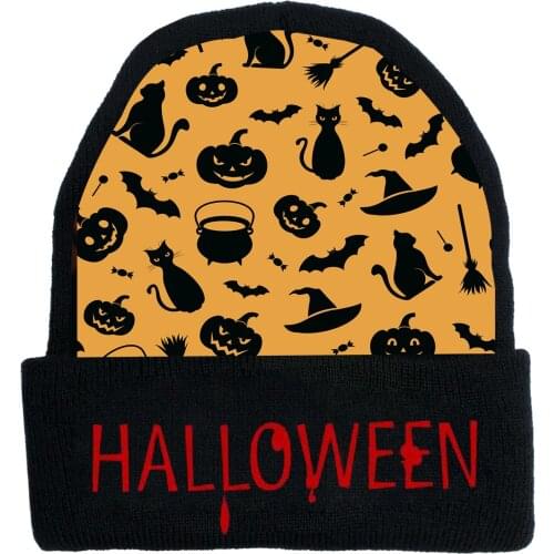 Unisex Cartoon Halloween Party Vampire Hip Hop Keep Warm Knitted Masked Hat Brimless Pullover Cap Headgear Helmet