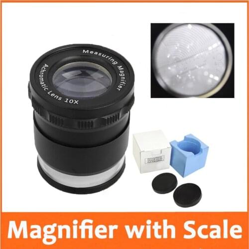 New 10X LED Illuminated Adjustable Cylindrical Measuring Magnifier Loupe Glass Achromatic Lens with Reading Scale Graticule
