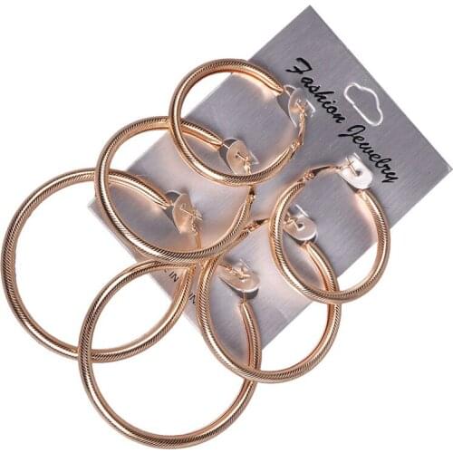 Steampunk 3Pairs/Set Vintage Smooth Circle Hoop Earrings Charm Summer Trendy Gold/Silver/Black Color Pendiesties