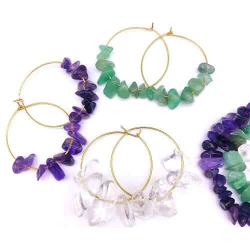 XEEWOOX 2019 New Women Colorful Hoop Earrings Crystal Natural Stone Jewelry Big Bohemia Boho Loop Earrings Girls Party Gift