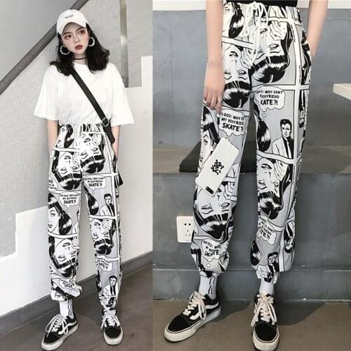 Women Loose Sports Casual Pants Beam Foot Harem Pants Comics Printed Joggers Pants Mens Hip Hop Casual Trousers
