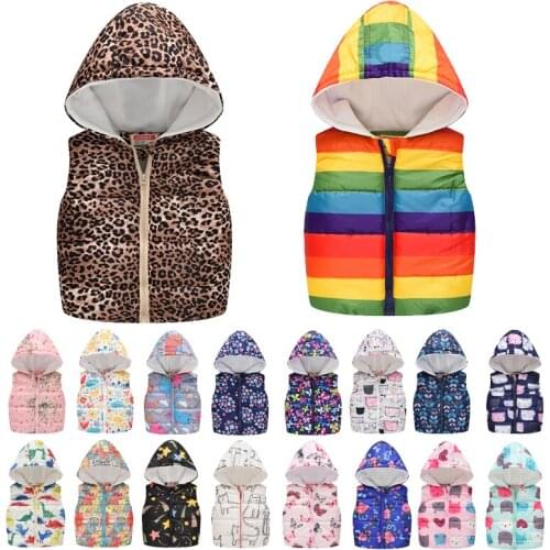 Autumn Winter Vest for Boy Girl Sleeveless Hooded Down Jacket Cartoon Print Coat Kids Warm Vest Outwear Clothes