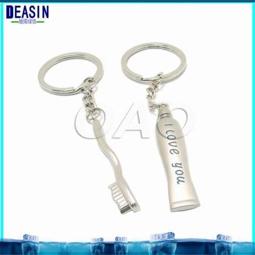 2 Pcs=1 Pair Dental Tooth Keychain Molar Model Shape Pendant Key Ring Dentist Decoration Clinic Ornament Gift Stainless Steel