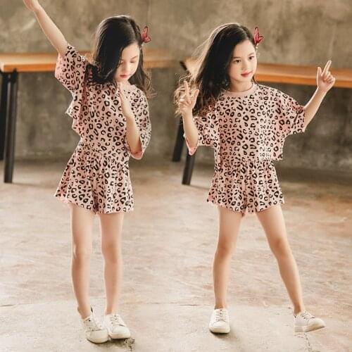 2020 summer baby girls clothes Children Clothing Sets Leopard T-shirt hot shors Pants teenager 4 5 6 7 8 9 10 11 12 13 Years