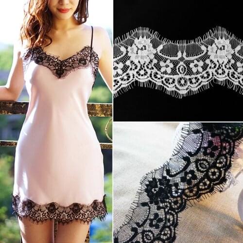 3Meter/Lot Eyelash Lace Fabric Embroidery Lace Trim Lace Material Applique Accessories Black White 7cm/Width Clothes Decoration