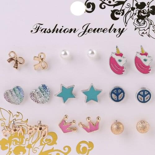 N7MF 9 Pairs Cute Small Butterfly Bowtie Stud Earrings Set For Kids Girls