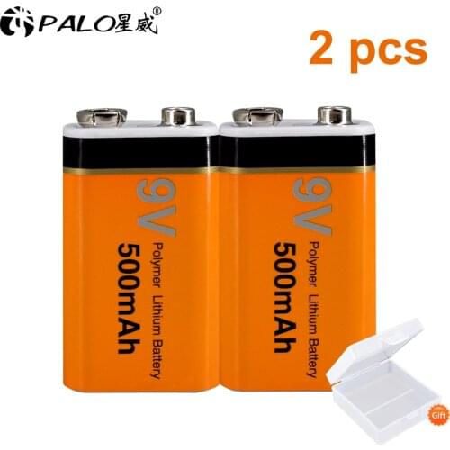 PALO 9V 500mAh rechargeable battery Li-ion rechargeable batteries 9v Battery for Multimeter Microphone Toy Remote Control