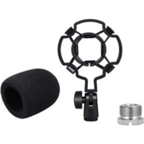 Microphone Shock-Absorbing Bracket,with Microphone Spray-Proof Foam Cover and 5/8 to 3/8 Screw Adapter,for Various Mics