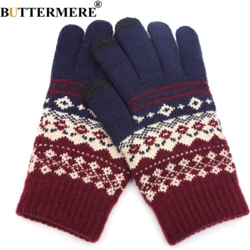 BUTTERMERE White Gloves Women Men Knitting Warm Male Female Glove Fashion Guantes