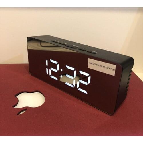 Gloss Black LED Mirror Digital Alarm Clock Electronic Desktop Clock Large Screen Time Temperature Home Decoration Desk clock