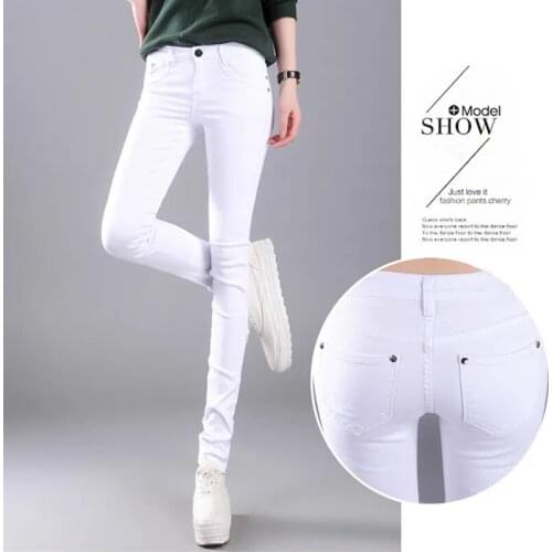 Women`s Candy-Colored Pencil Pants Spring Autumn Elegant Office Lady Trousers Mid-Waist Korean Fashion Female Slim Skinny Jeans