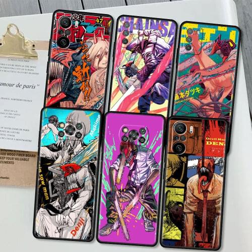 Black Phone Case For Xiaomi Mi Poco X3 NFC M3 Pro F3 GT F2 X2 11 10T Note 10 Lite Painted Protect Cover Anime Chainsaw Mans