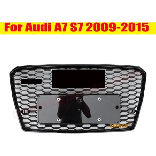 For rs7 style sport front hex mesh honeycomb hoodgrill gloss black for audi a7 s7 2012 12 2013 13 2014 14 2015 car accessories