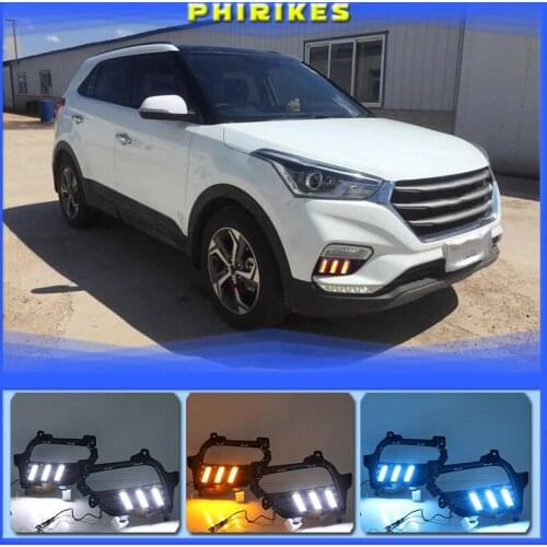 1Pair For Hyundai Creta IX25 2017 2018 2019 2020 DRL LED Daytime Running Light Fog Lamp With Yellow Turn Signal Lamp