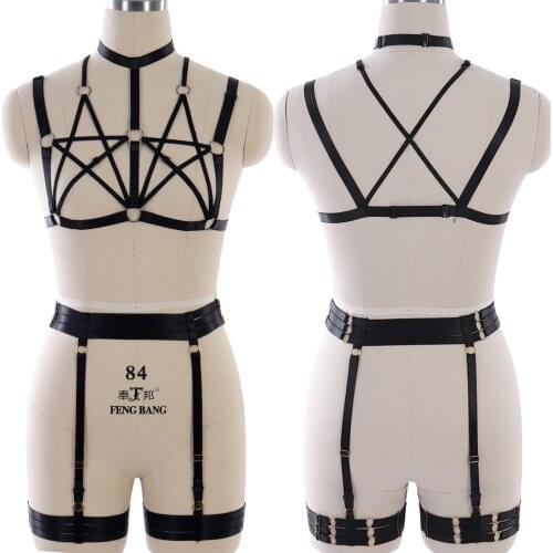 Erotic Lingerie Harness Cage Bra Goth Harness Sexy Body Stockings Bondage Rave Wear Suspenders Belt Full Body Harness For Women