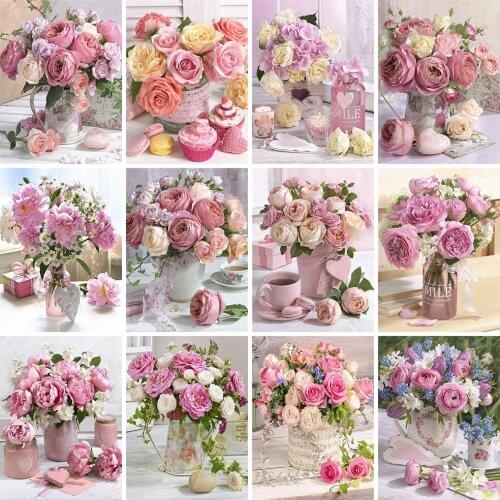 HUACAN 5d Diamond Painting Flower DIY Home Decor Full Square Diamond Embroidery Rose Mosaic Vase Handmade Gift