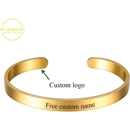 Custom Name Bangle For Women Personalize Gold Stainless Steel Simple Cuff Bangle Men Classic Engrave Bracelets Jewelry BFF Gift