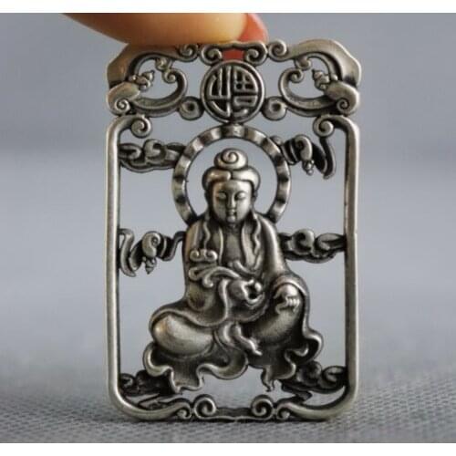 Chinese Miao Silver Copper Carve Bodhisattva Auspicious Boy Girl Pendant Gift