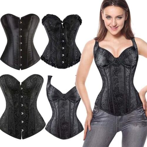 Womens Gothic Waist Trainer Corsets and Bustiers Shoulder Boned Push-up Sexy Overbust Bodyshaper Waist Cincher Corset