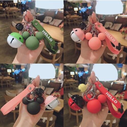 Creative Cartoon Mouse Head Keychain Cute Car Bag Pendant Ribbon Bell Accessories Keychain Gift Wholesale