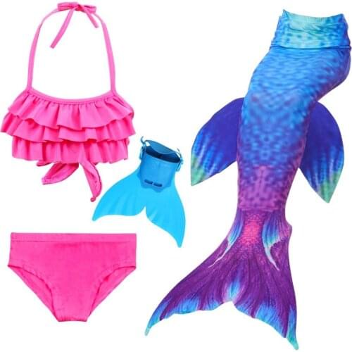 4pcs/14 Colors Girls Swimming Mermaid Tail With Monofin Bathing Suit Little Children Mermaid Costume Kids Swimsuit Cosplay