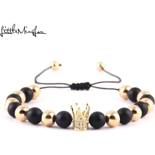 Little MingLou Men Luxury Bracelet Micro Pave CZ Imperial Crown charm Beads Braided Bracelets & Bangles for women jewelry