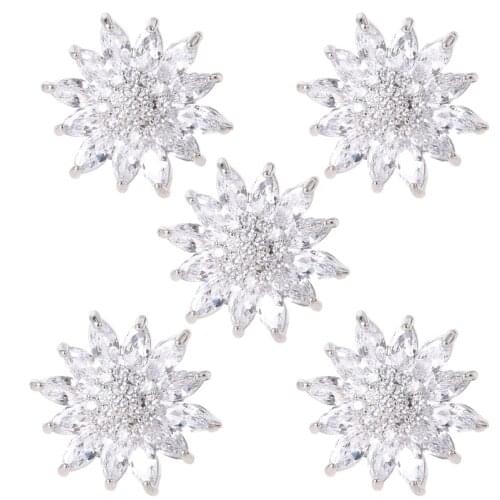 5Pcs 20mm Sunflower Rhinestone Metal Buttons with Loop Crystal Alloy Embellishments for DIY Jewelry Wedding Decoration