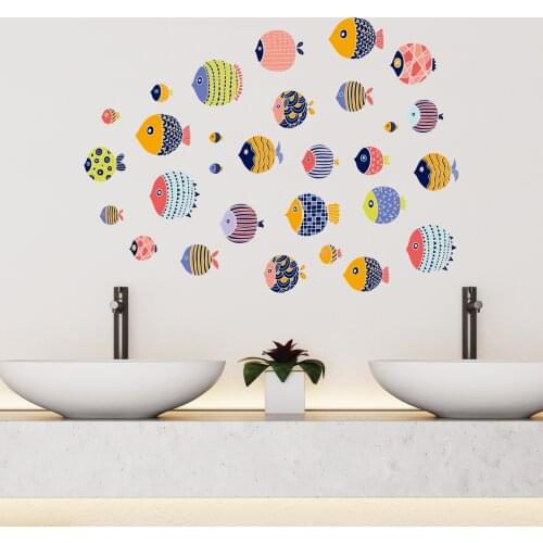 Cartoon Marine Animal Stickers Wall Stickers Childrens Room Bedside Wall Decoration Wardrobe Tile Stickers Small Fish