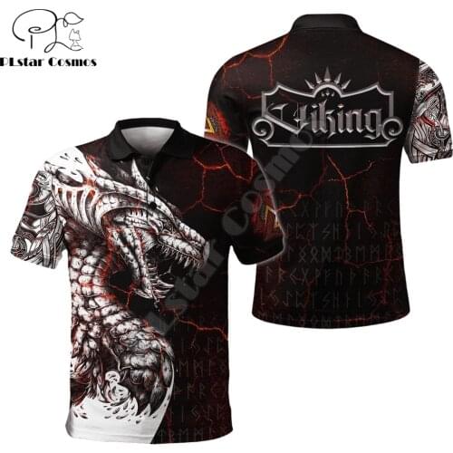 Viking Dragon Tattoo pattern 3D Printed Mens Polo Shirt Summer Short Sleeve t-shirt Streetwear Casual Fashion Men tops POL-01