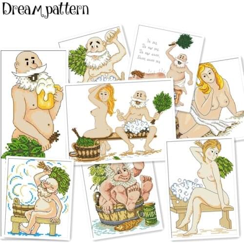 Bathe cross stitch kit cartoon people 14ct 11ct unprint count cloth embroidery DIY handmade needlework wall home decor plus