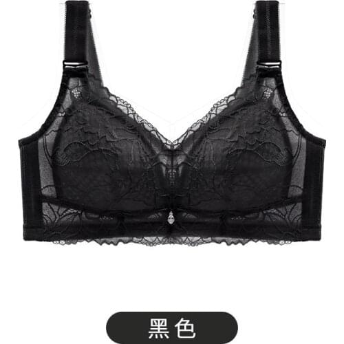 Underwear female unrimmed big chest show small anti sagging bra large size fat MM gathered anti slip sexy ultra-thin