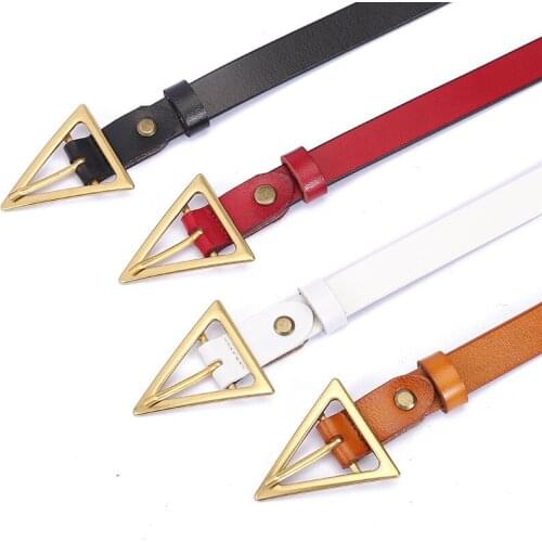 2021 New Fashion Womens Skinny Leather Belt Ladies Triangle Pin Buckle Belt for Dress Jeans Luxury Corset Belt Classy