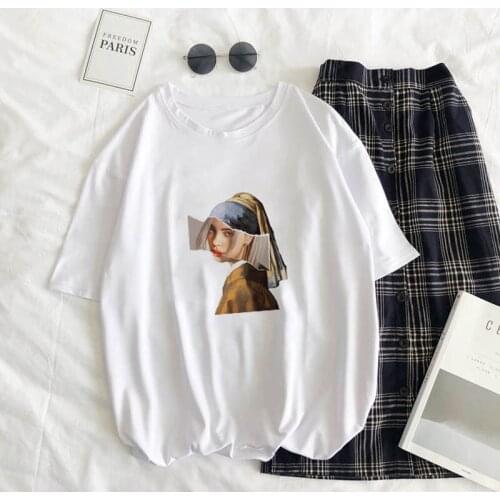 New Summer Shirts O-neck Short Sleeve Casual Mona Lisa print T-shirt spoof personality Harajuku casual loose top clothes