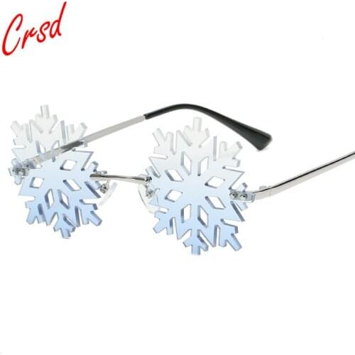 CRSD New Fashion Snowflake Shape Sunglasses Women Vintage Rimless Clear Eyewear Men Hollow Sun Glasses Shades UV400