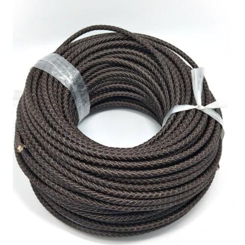 5m Brown True Cowhide Braid Cord 5mm Diameter Real Leather Beading Wire Handcraft Accessories for Men Bracelet Necklace