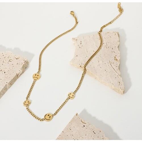 Smiley Face Stainless Steel Chain Necklace for Women Colgantes Necklaces Schmuck Matching Colier Femmes Girls Jewelry Gifts