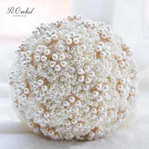 PEORCHID Luxury Pearls Bridal Bouquet Brooch Bridemaids Bouquet Bride flowers Throwing Bouquet Weeding Accessoire
