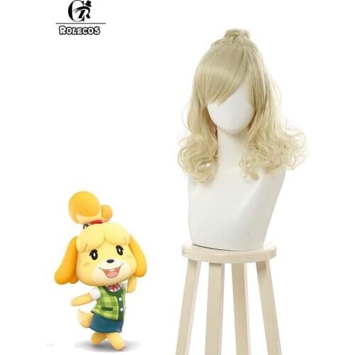 ROLECOS Anime Animal Crossing Cosplay Hair Isabelle Cosplay 30cm Beige Cosplay Headwear Synthetic Hair