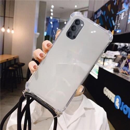Luxury Lanyard Silicone Phone Case For Oppo Reno 4 3 2 Z F Ace Pro Find X2 RX 17 15 Neo R 11s 9s Ultra-thin Necklace Rope Cover