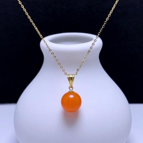 Shilovem 18K yellow Gold real Natural south Red agate pendants no necklace fine plant Jewelry gift plant 10mm yzz10105551nh