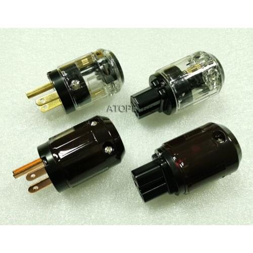 US Male + IEC Female Power Plug Gold Plated / Red Plating Copper Hi-Fi Audio Connector PC-029/PC-079 Cable Dia. 17mm