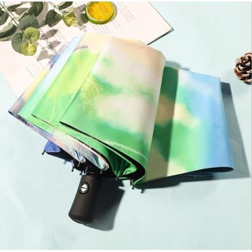 Fully Automatic Sun Umbrella 2021 Fashion Summer UV Protection Black Coating 3 Folding Umbrella Parapluie